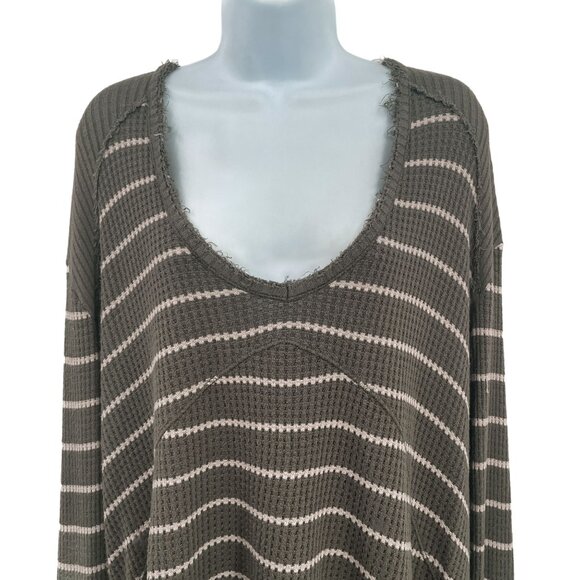 Free People Sunset Park Striped Thermal Top Oversized Slouchy Distressed Medium - Picture 3 of 6